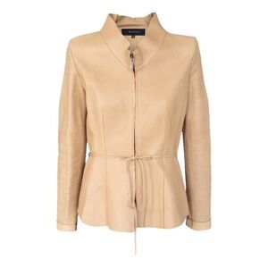 Gucci Beige Leather Tie-Waist Zip Jacket